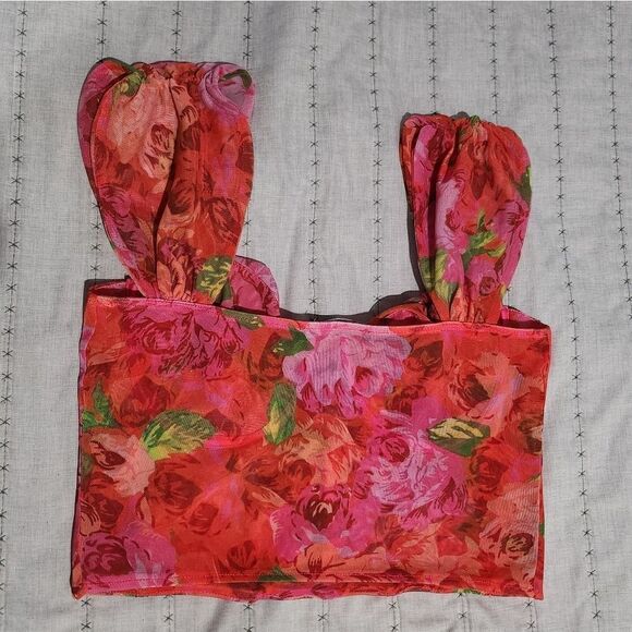 ZARA Floral Cropped Tulle Corset Top - Picture 4 of 7